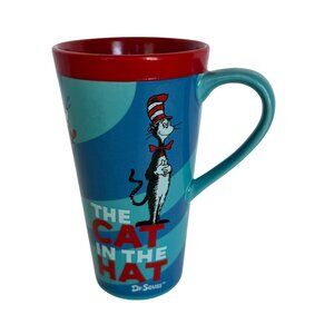 Dr Seuss The Cat In The Hat Travel Coffee Mug Handle Hot Drink Ceramic Lid Blue
